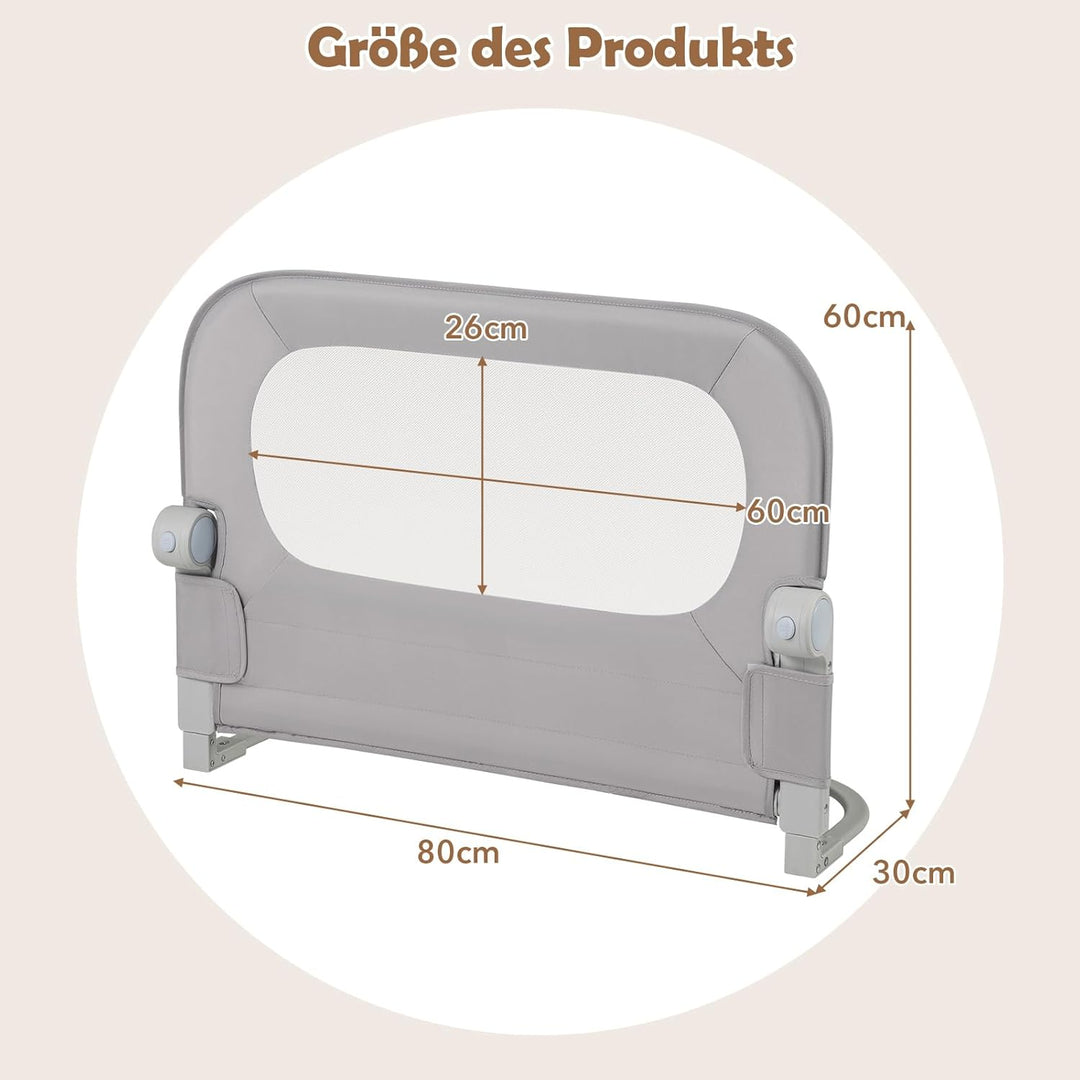 COSTWAY Bettgitter klappbar, 80 x 60 cm Bettschutzgitter mit abnehmbarem Oxford-Bezug, U-förmigem Ge