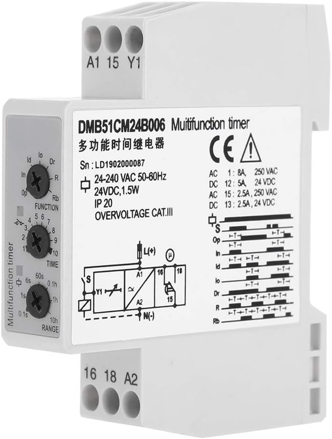 Mehrfachspannungs-Zeitrelais-Ausschalter mit 7 Funktionswahlmöglichkeiten DC 24V & AC 24-240V,Relais