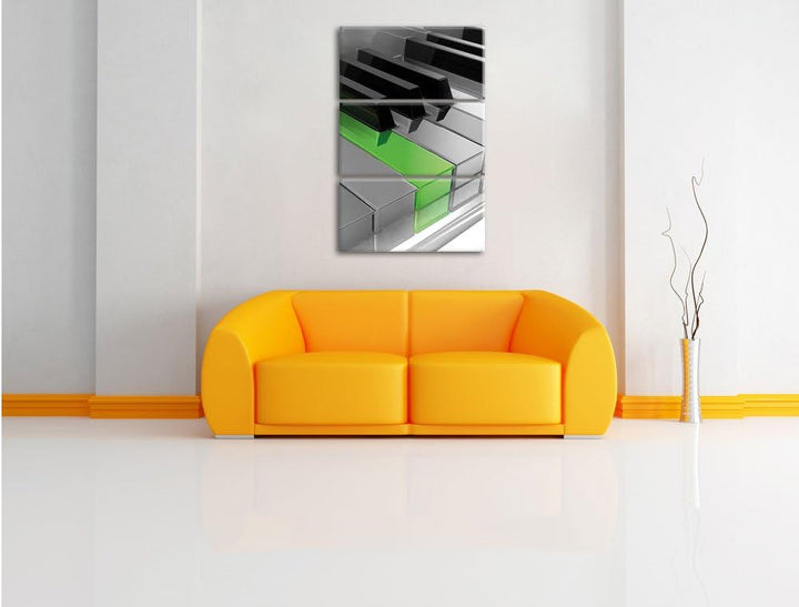 Piano Green Klaviertasten schwarz/weiss 3-Teiler Leinwandbild 120x80 Bild auf Leinwand