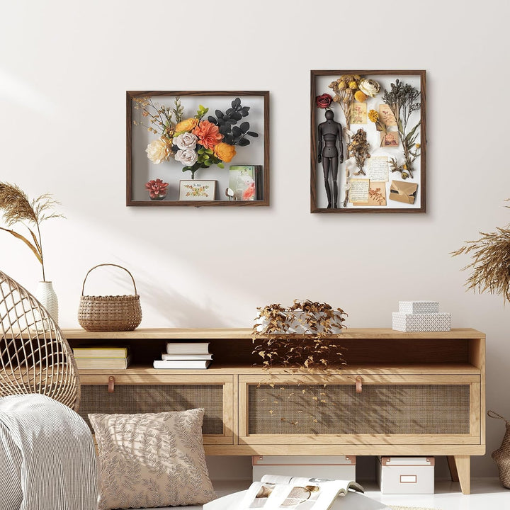 Muzilife 3D Holz Bilderrahmen mit Öffnung zum Befüllen 40x50cm | Dunkelbraun Objektrahmen mit Echter