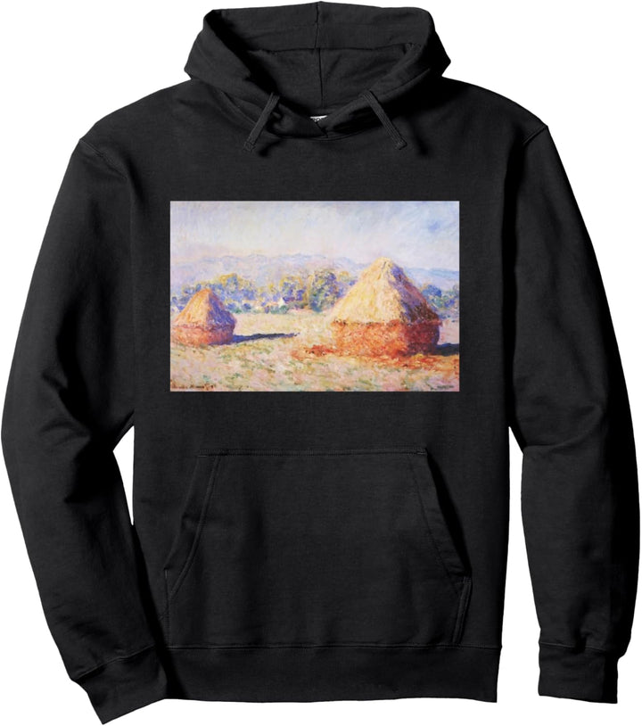 Monet's Grainstacks in the Sunlight, Morning Effect Pullover Hoodie
