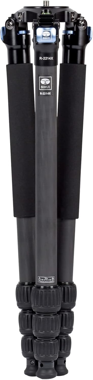 Sirui R-2214X Dreibeinstativ mit Mittelsäule und 75 mm Adapterhalbschale, 10x Carbon, Schwarz, R-221