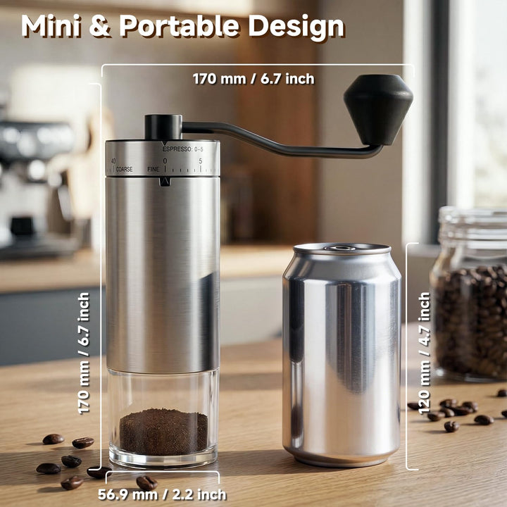 Kaffeemühle manuell aus Edelstahl, 40 Mahlstufen Handkaffeemühle kompakte Kaffeemühle für für Aeropr