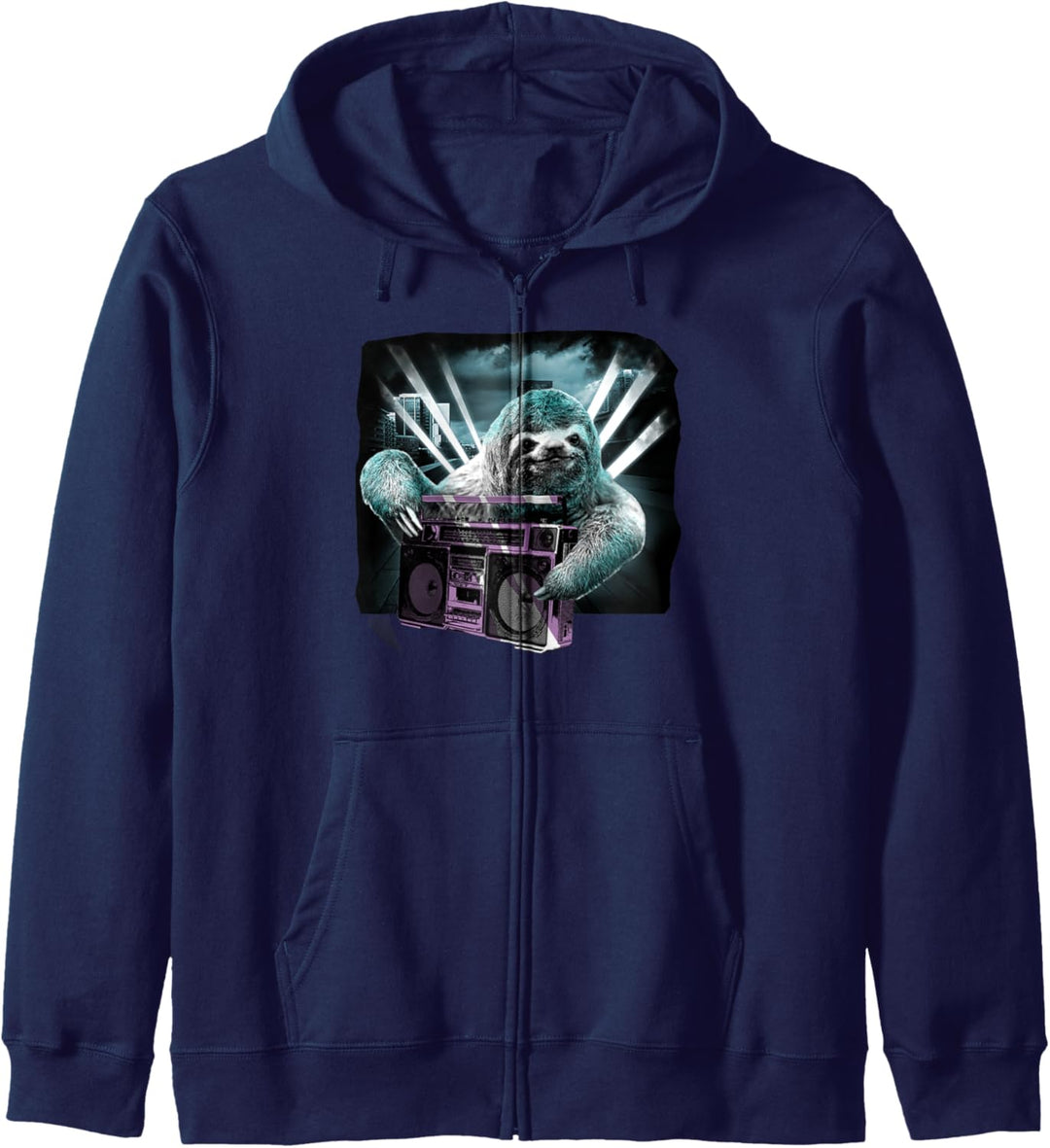 Boombox Sloth Urban DJ Cityscape Funny Kapuzenjacke