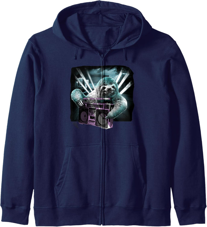 Boombox Sloth Urban DJ Cityscape Funny Kapuzenjacke