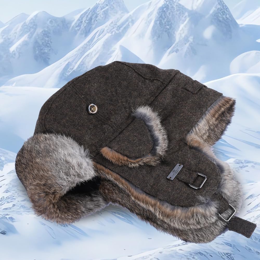 Unisex Fliegermütze Rib Wolle Bomber Aviator Pilot Hat Faux Fellmütze Winter Russische Mütze Herren