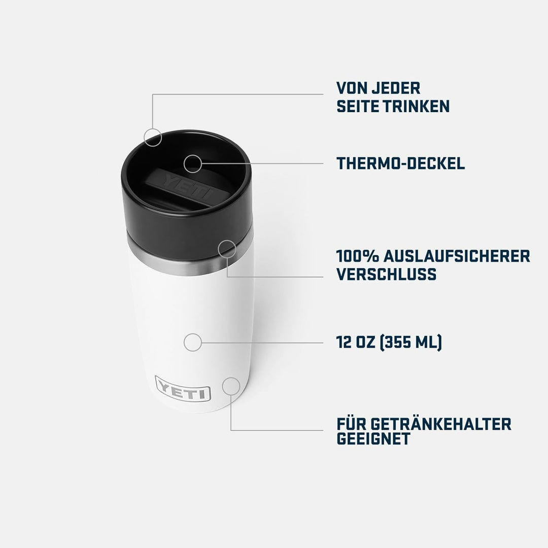 YETI Rambler Thermobecher 12 oz (355 ml) Weiss – Kaffeebecher To Go, Thermotasse mit abnehmbarem Mag