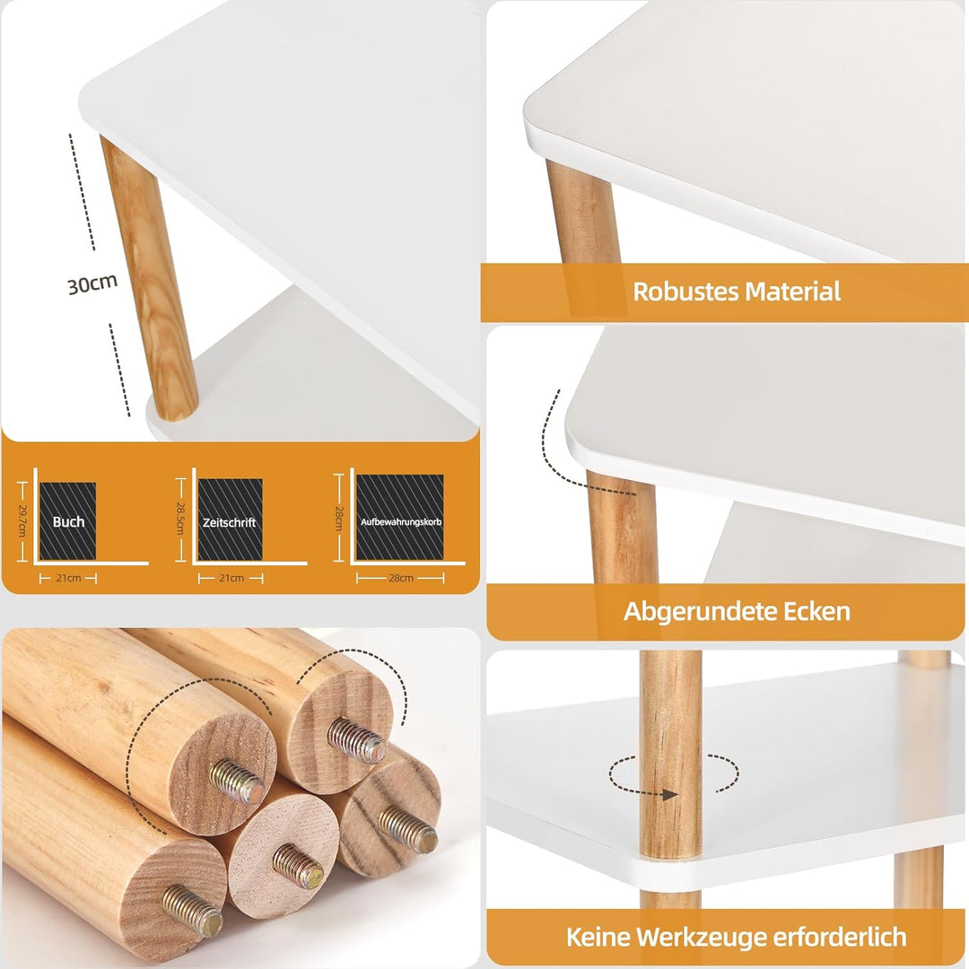 YGYQZ Beistelltisch, Weiss Nachttisch 3 Ebenen, Holz Couchtisch Kleiner Tisch für Schlafzimmer, Wohn
