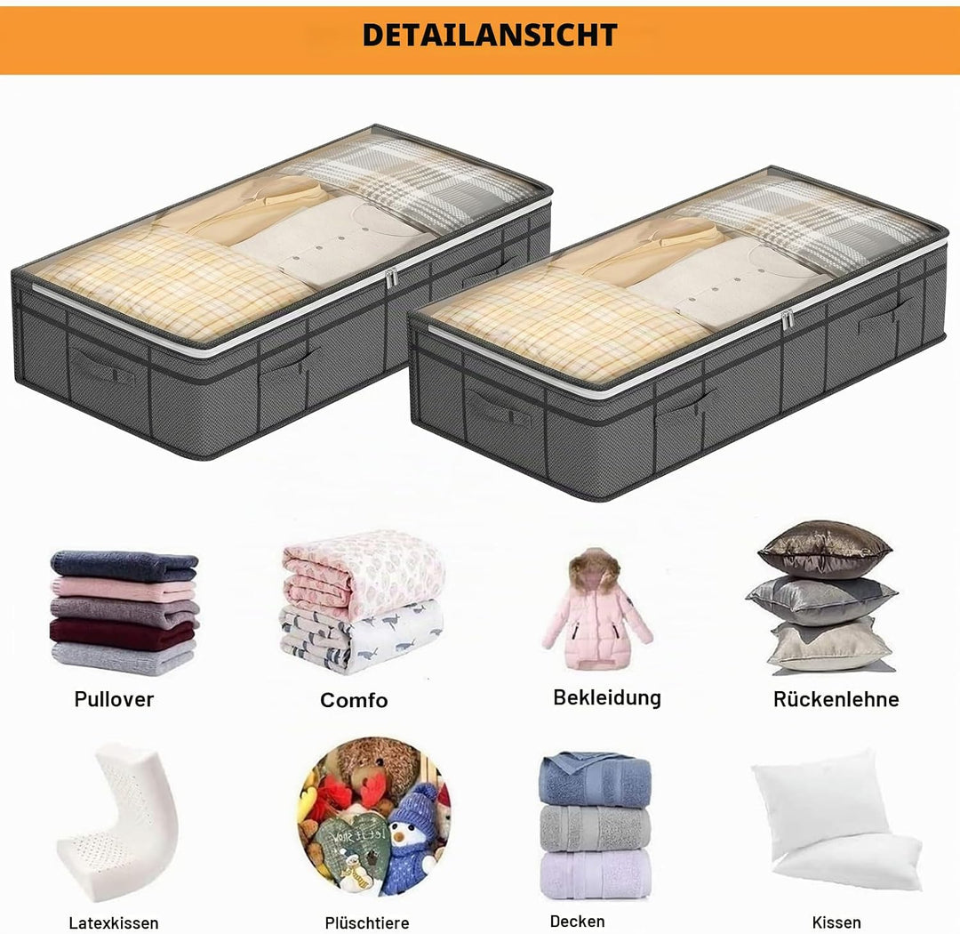 Unterbett Aufbewahrungsbox 2 Stück Unterbettkommode mit Sichtfenster, Faltbar, langlebigem Material