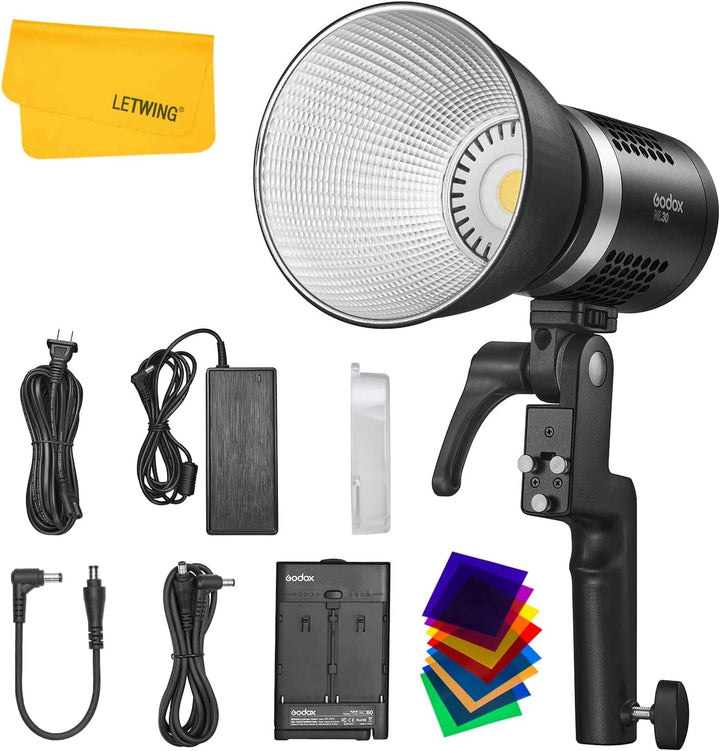 Godox ML30 37,6W LED Videoleuchte, CRI 96+ TLCI 97+, 5600K Farbtemperatur, 45700LUX@0,5m mit Reflekt