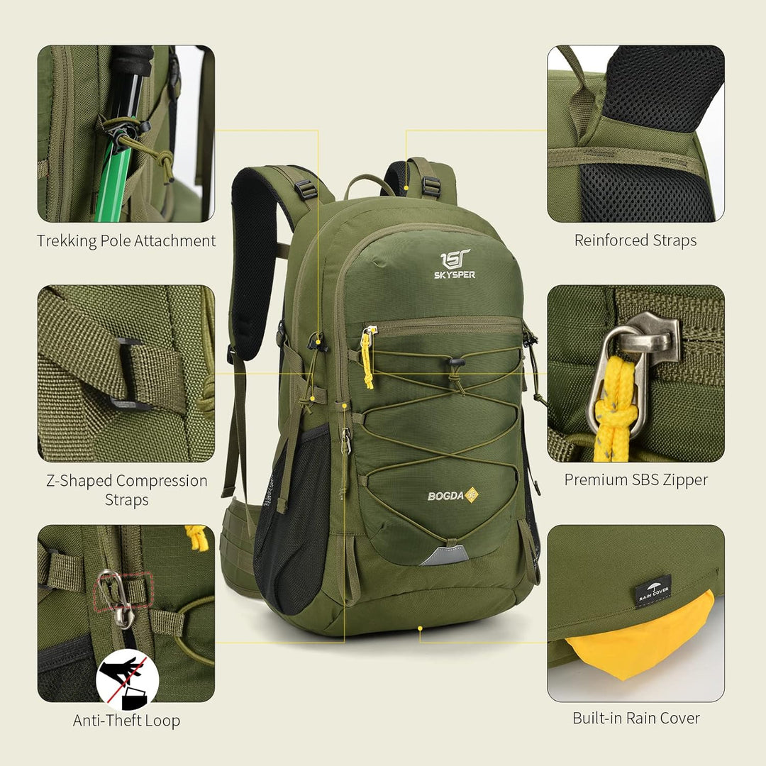 SKYSPER BOGDA 35 Wanderrucksack 35L Camping Backpack mit Rückenbelüftung & Trinksystem Trekkingrucks