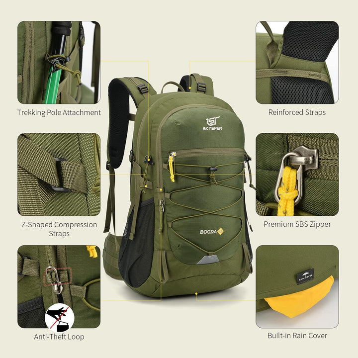 SKYSPER BOGDA 35 Wanderrucksack 35L Camping Backpack mit Rückenbelüftung & Trinksystem Trekkingrucks