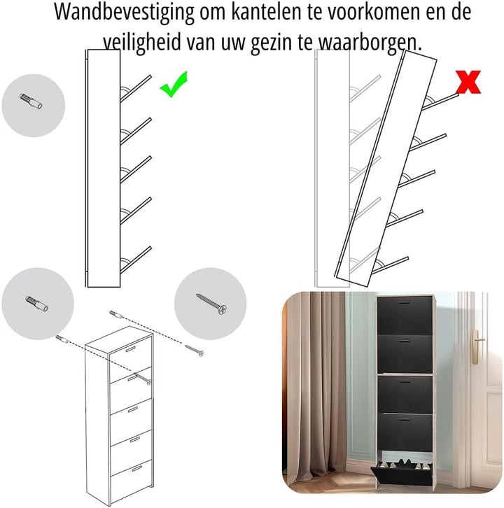 CASABEL Schuhschrank für 15 Paar – grosse Kapazität für den Eingangsbereich – L 60 x B 17 x H 180 cm