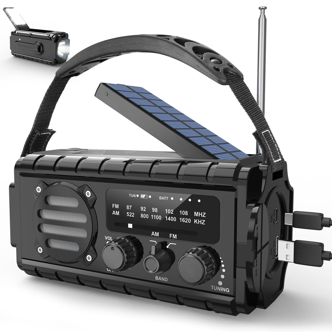 20000mAh Solar Radio, AM/FM Kurbelradio Tragbar Dynamo Wetter Notfallradio, LED Taschenlampe & Lesel