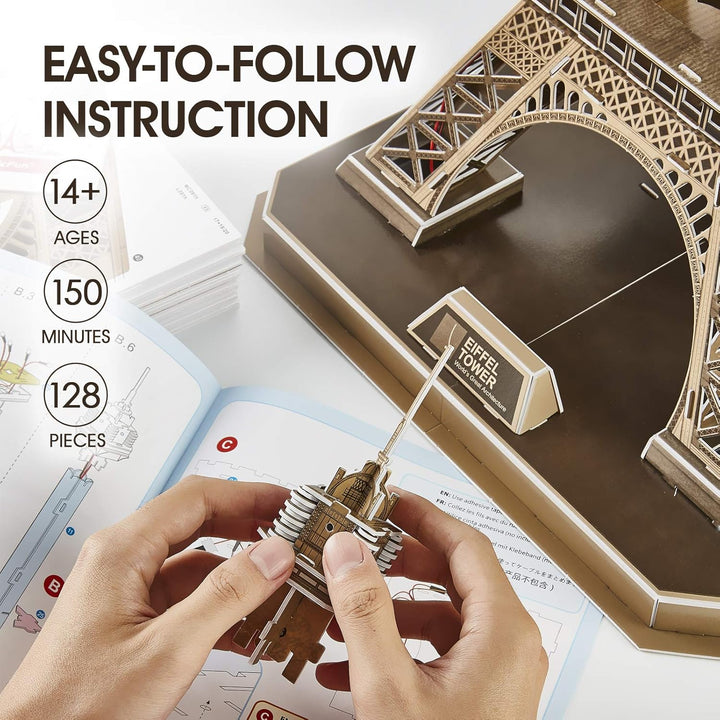CubicFun 3D Puzzles Frankreich LED Tour Eiffel Architektur Modellbausätze für Erwachsene, DIY Paperc