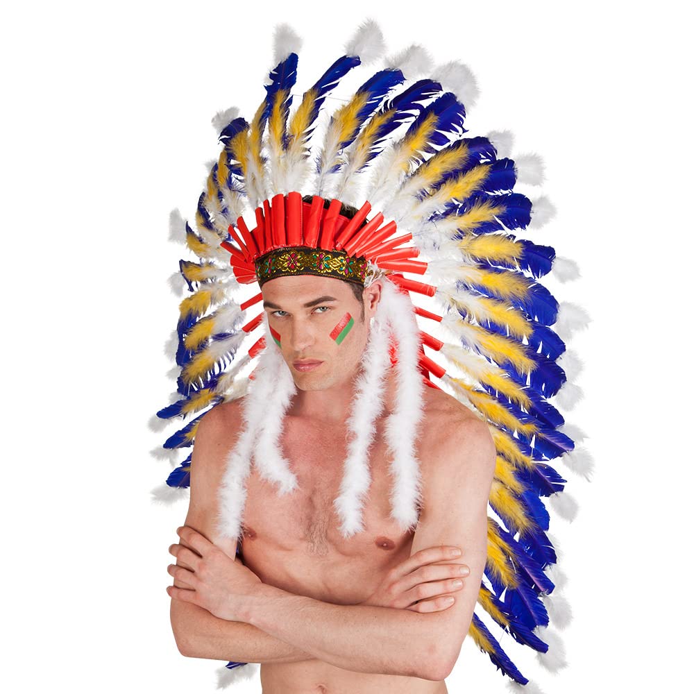 Boland 44131 - Indianer-Kopfschmuck, für Erwachsene, Häuptling, Federschmuck, Wilder Westen, Kostüm,