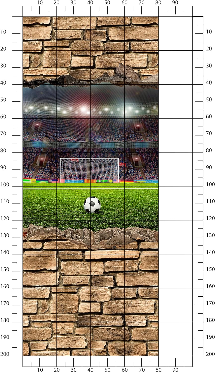 wandmotiv24 Türtapete 3D Fussballfeld - Steinmauer 80 x 200cm (B x H) - Dekorfolie selbstklebend Sti