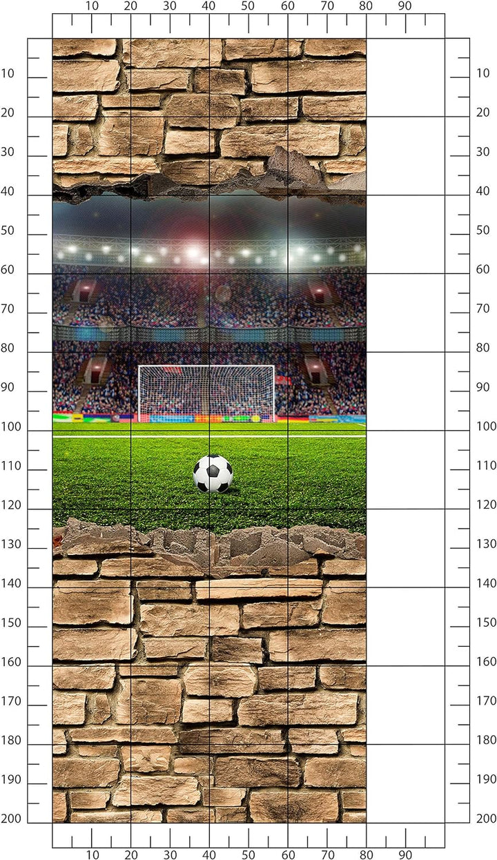wandmotiv24 Türtapete 3D Fussballfeld - Steinmauer 80 x 200cm (B x H) - Dekorfolie selbstklebend Sti