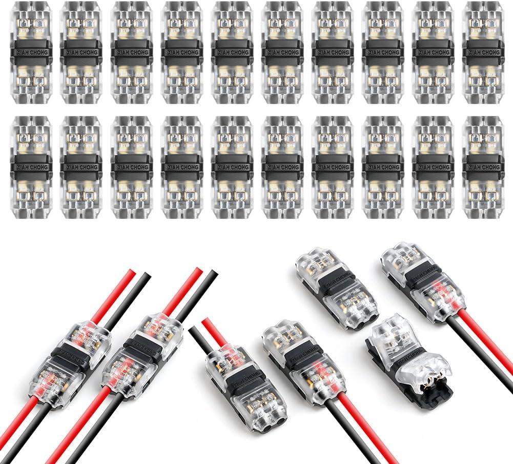 Flintronic 20 Stück H Verbinder, Niederspannung T Hahn Kabelverbinder, 2 Pin 2 Wege Kabelverbinder,