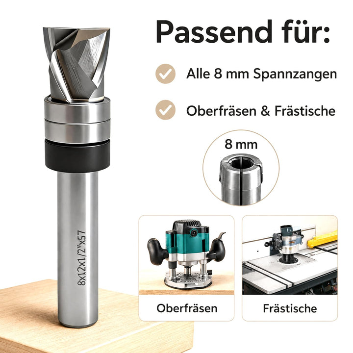 GLRYD Spiralfräser Bündigfräser 8mm Schaft, 12.7mm Schnittlänge, D=12mm, VHM Kompression Spiralnutfr