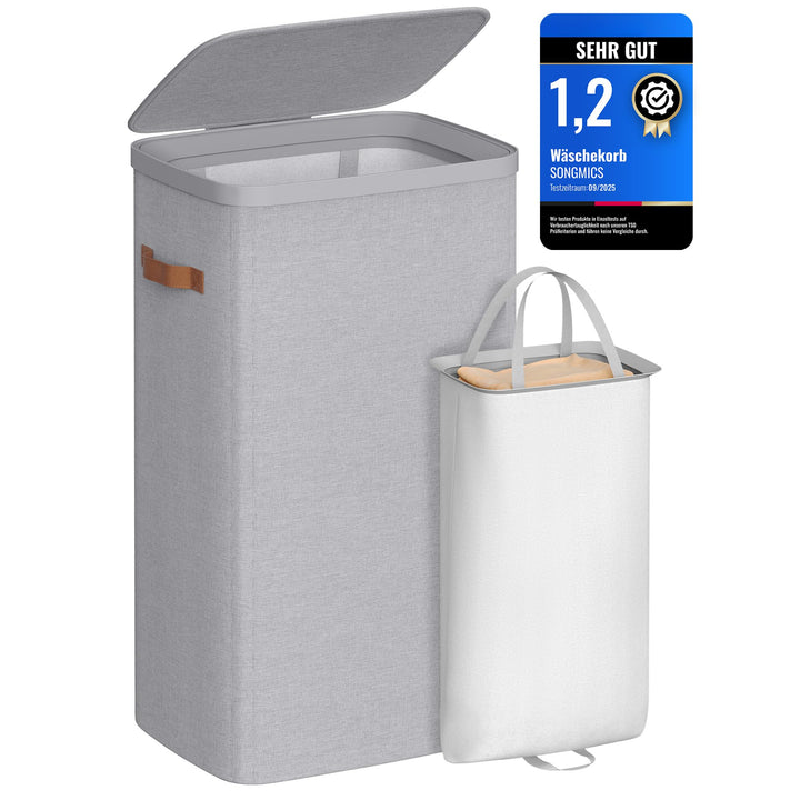 SONGMICS Wäschekorb, 100 L Wäschesammler, Wäschetonne, leichter Aufbau, mit Deckel und Griffen, hera