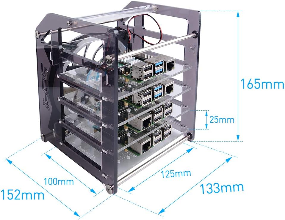 GeeekPi Raspberry Pi Cluster Gehäuse, Raspberry Pi Rack Gehäuse Stapelbares Gehäuse mit Lüfter 120 m