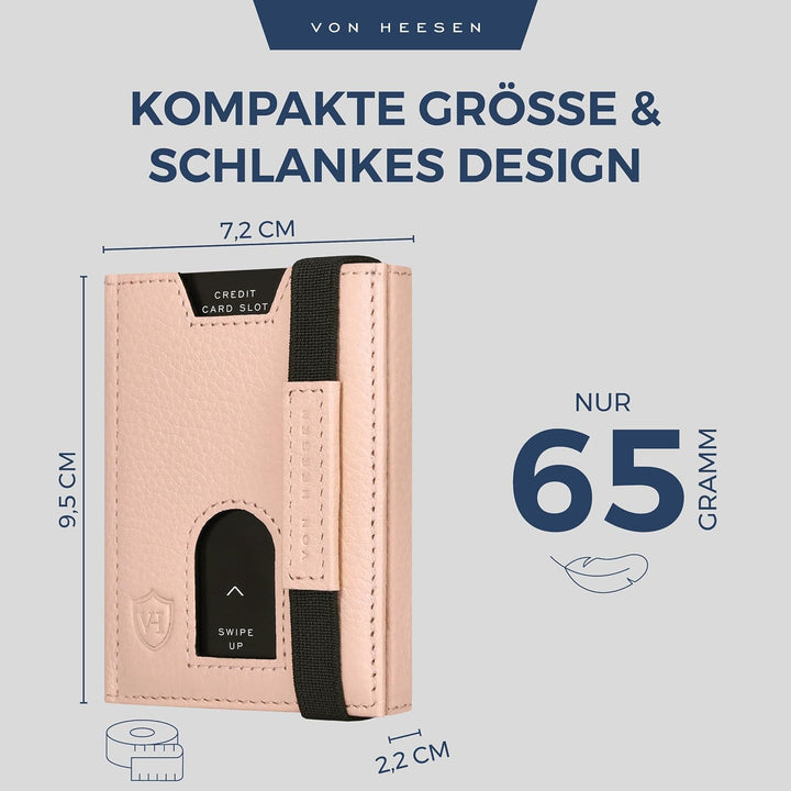 VON HEESEN Slim Wallet mit Münzfach &amp; RFID-Schutz - Leder Geldbeutel - Mini Geldbörse für Herren und
