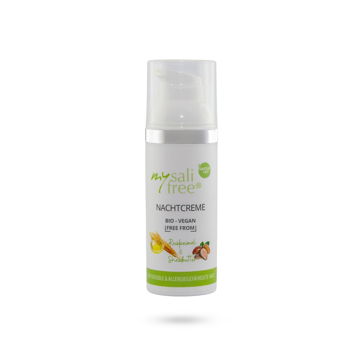 mysalifree BIO NACHTCREME, reichhaltige Feuchtigkeitspflege für sensible Haut mit Reiskeimöl und She