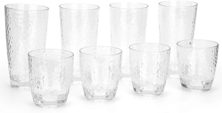 Grosse Acrylgläser, 740 ml, Kunststoffbecher, Set mit 6 transparenten Farben, gehämmerter Stil, BPA-