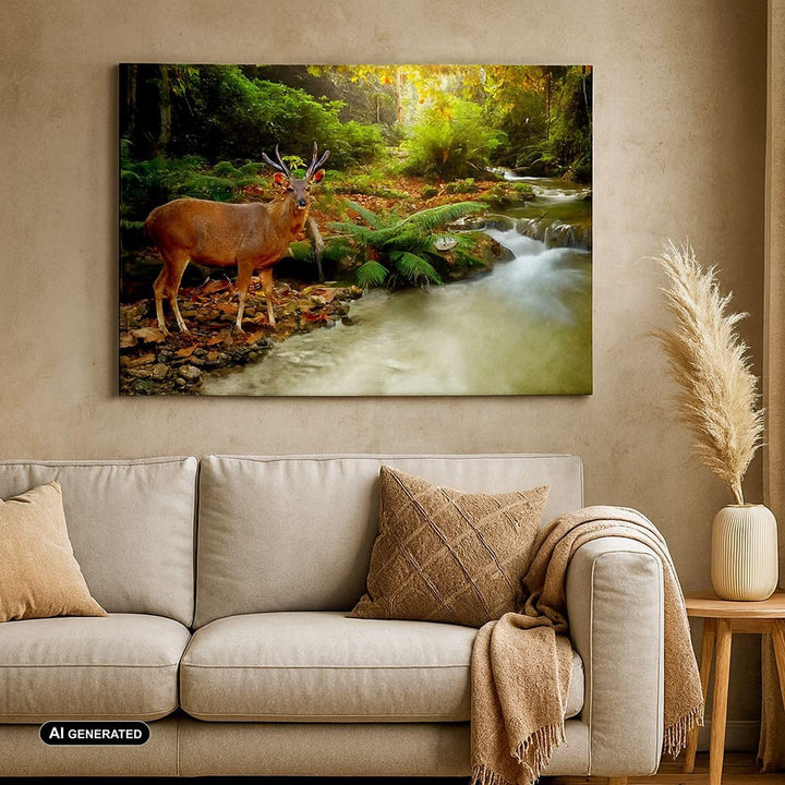 Bilder auf Leinwand 100x70cm Leinwandbild Herbst berg strom landschaft Gross Wanddeko Bild Schlafzim