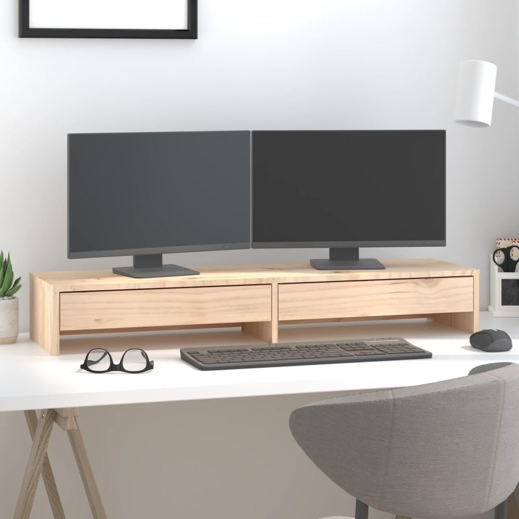 vidaXL Monitorständer aus massivem Kiefernholz, Bildschirmerhöhung für Desktop/Laptop, mit geräumige