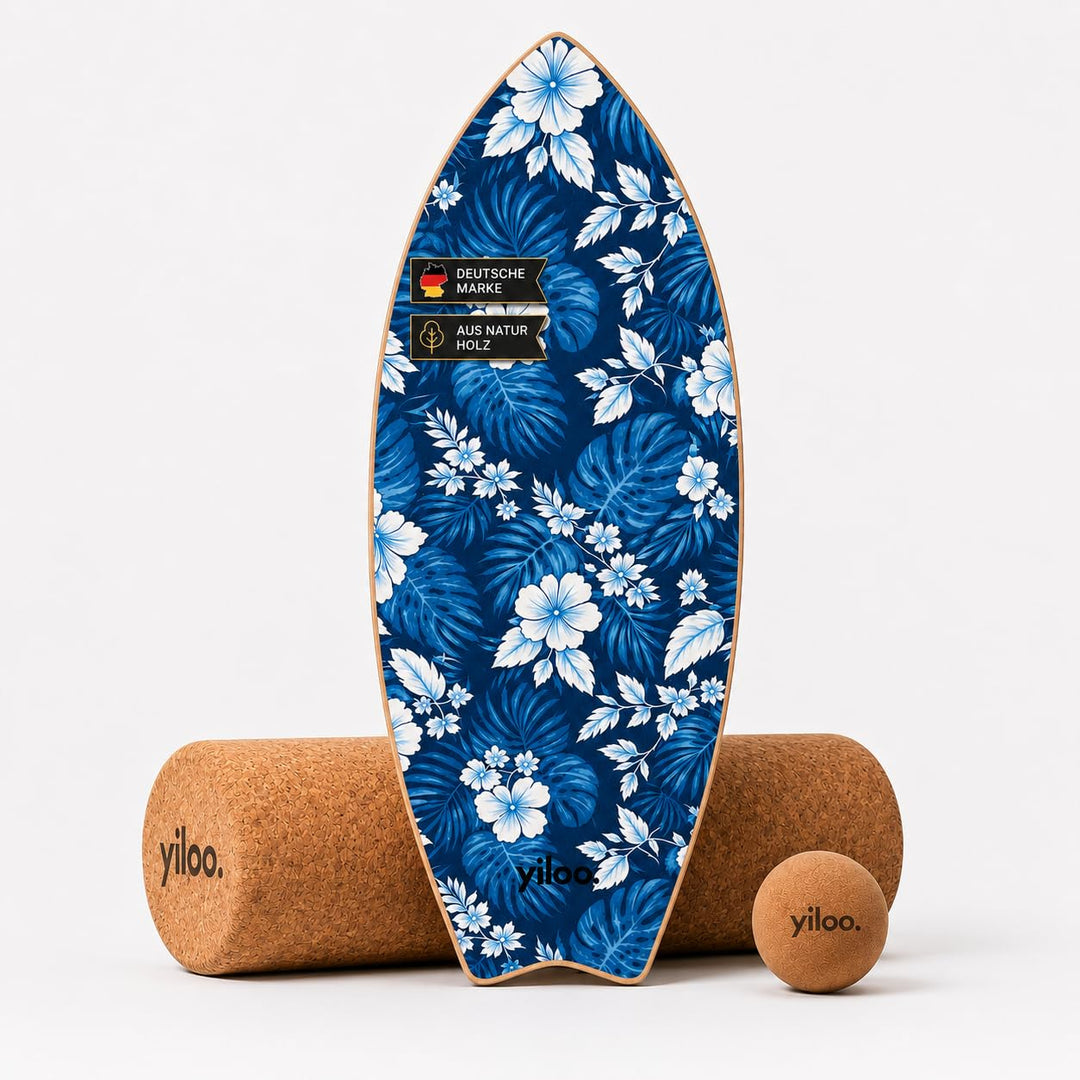Hawaii Balance Board aus Holz – Gleichgewichtstrainer mit Rolle & Balance Ball – Handgefertigt & rut