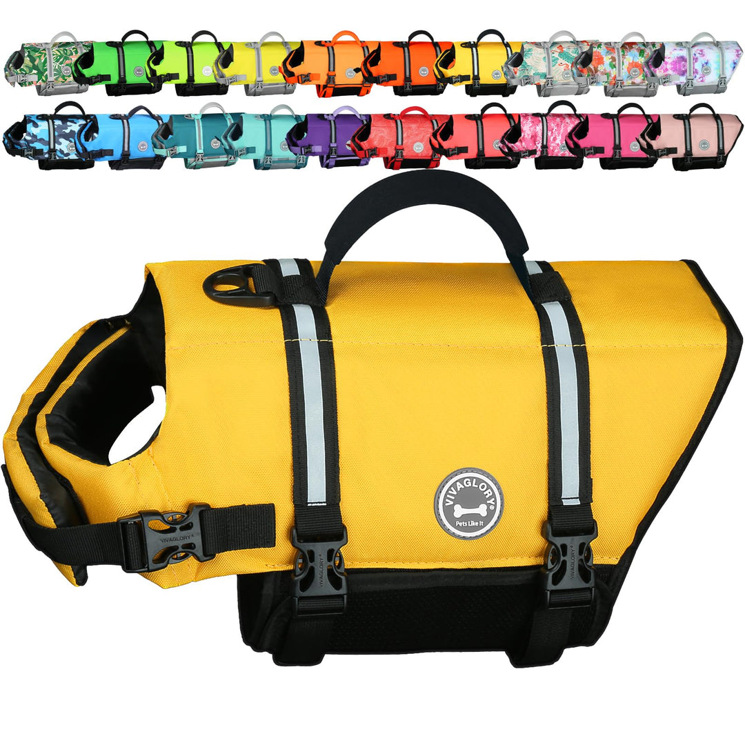 VIVAGLORY Hunde Schwimmweste Rip Stop Hundeschwimmweste, XL, Gelb | Auftrieb &amp; Ripstop for Hunde, Sc