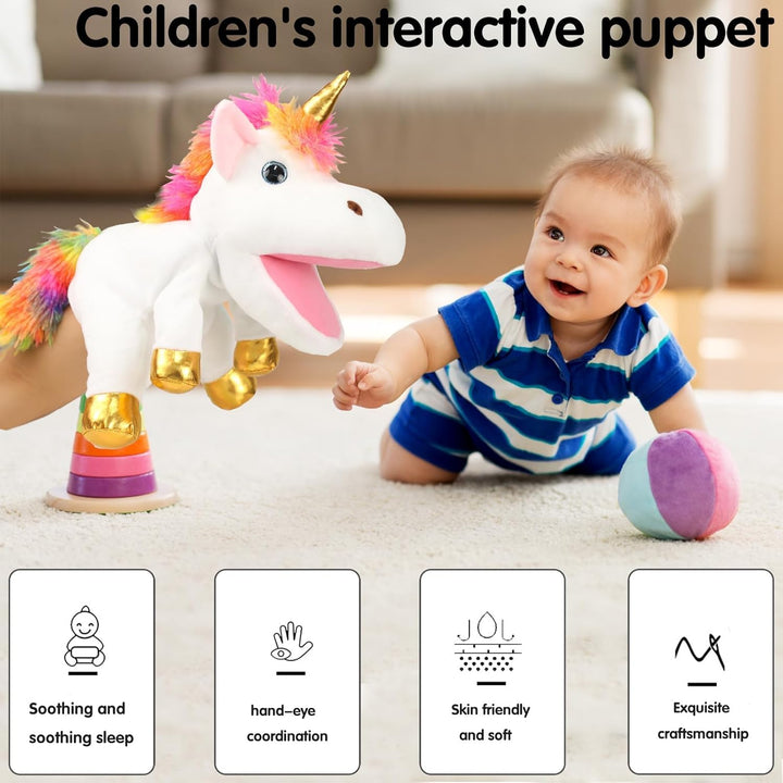 Einhorn Kuscheltiere Handpuppen Interaktives Spielzeug für Mädchen Handpuppe Tier Plüschtier für Ges