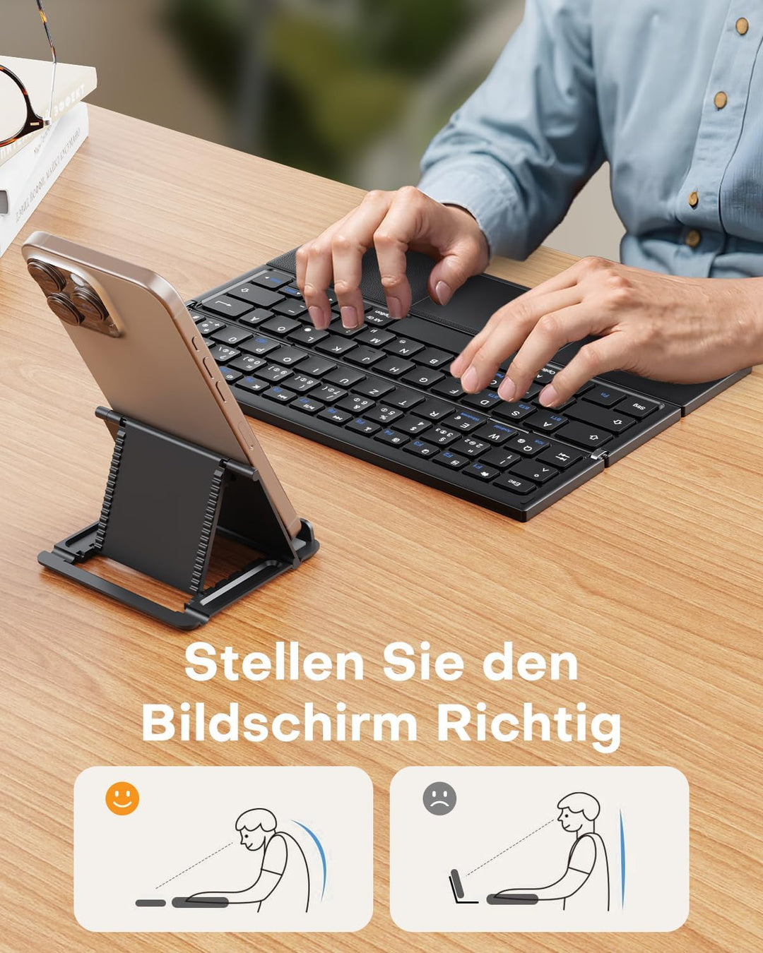 OMOTON Faltbare Bluetooth Tastatur mit Touchpad, Tragbare Kabellose Tastatur Mini Reise für iOS Andr