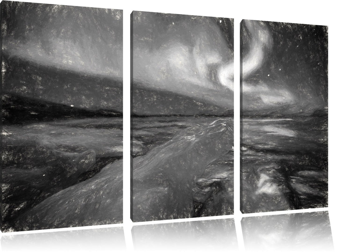 Pixxprint Gletscher Island / 3-Teilig/Gesamtmass 120cm Leinwandbild bespannt auf Holzrahmen/Wandbild