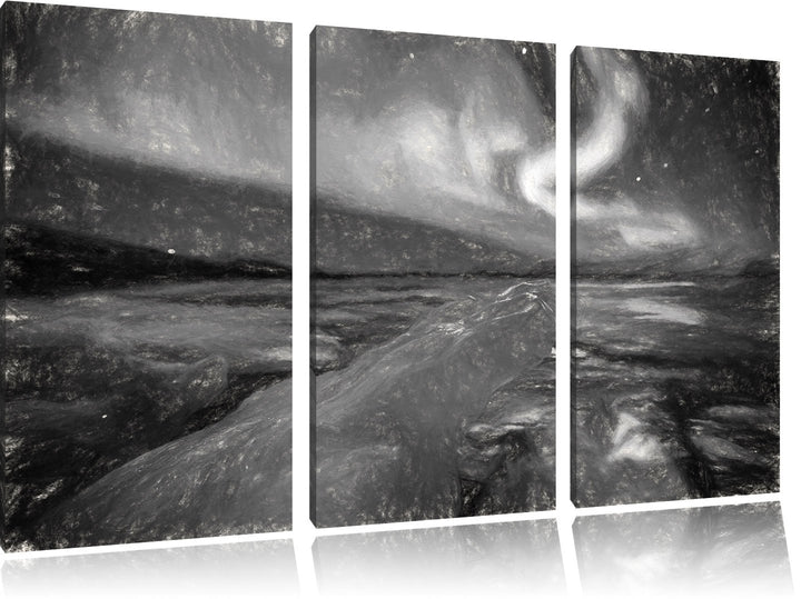 Pixxprint Gletscher Island / 3-Teilig/Gesamtmass 120cm Leinwandbild bespannt auf Holzrahmen/Wandbild