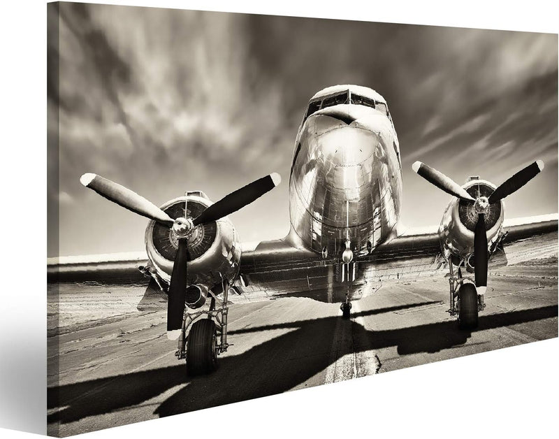 Bild Bilder auf Leinwand Retro-Flugzeug Wandbild Poster Leinwandbild TIO 80x40cm, 80x40cm