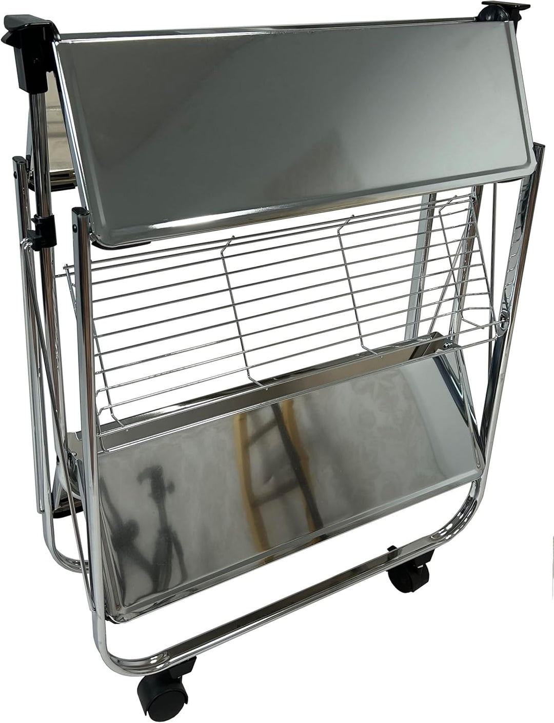 abc HOME | Servierwagen Klappbar Verchromt 70cm Hoch – Mobiler Küchenwagen mit Rollen – Platzsparend