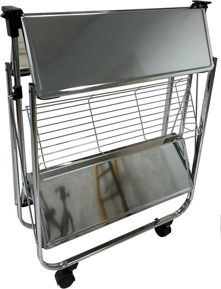 abc HOME | Servierwagen Klappbar Verchromt 70cm Hoch – Mobiler Küchenwagen mit Rollen – Platzsparend