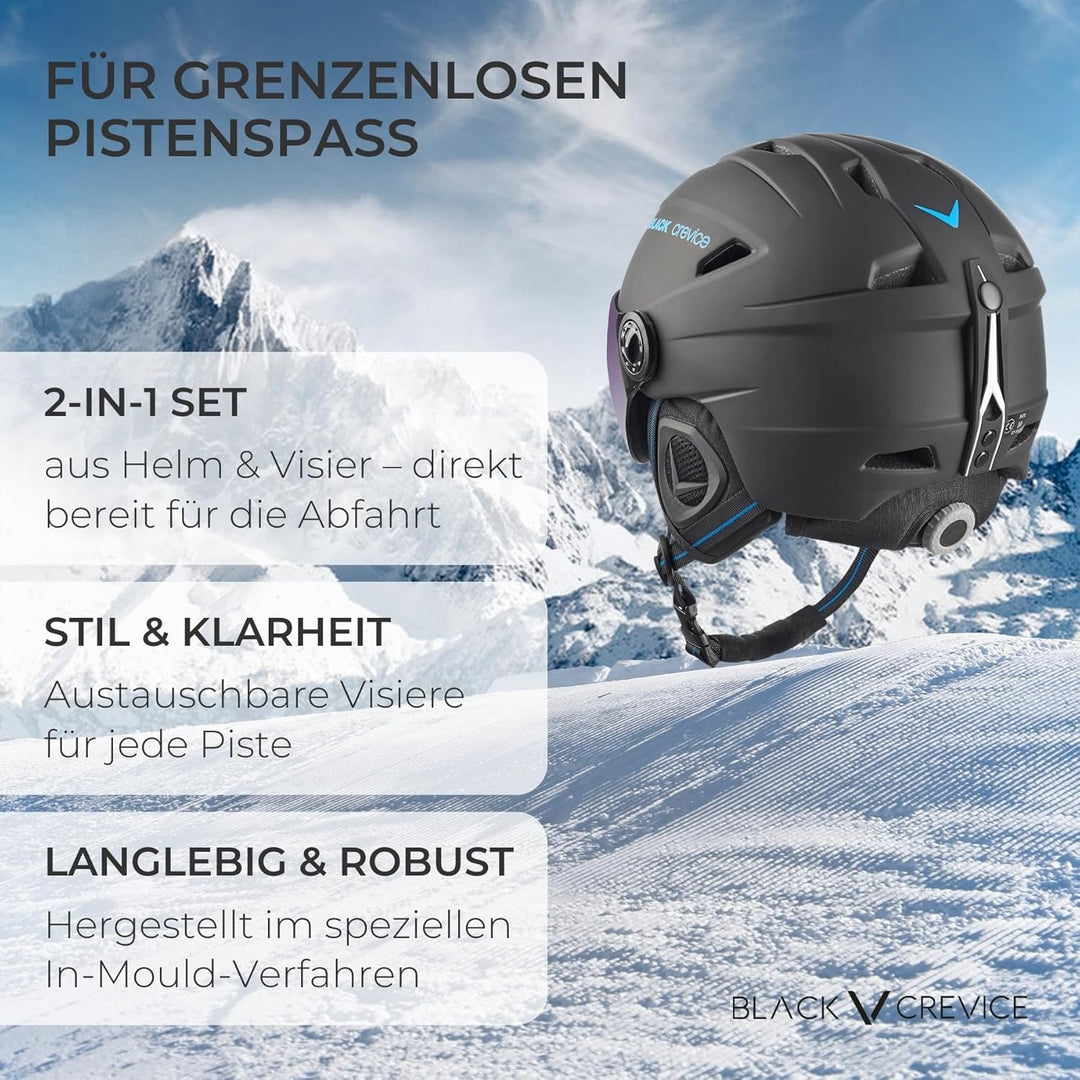 Black Crevice Skihelm Silvretta I Skihelm mit Visier im Pilotenstyle I Skihelm Herren & Damen I Skih
