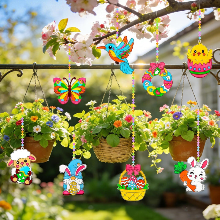 Basteln Frühling Kinder, 24 Stück Frühlingsdeko Bastelset zum Aufhängen, Kreative Ostereier Schmette