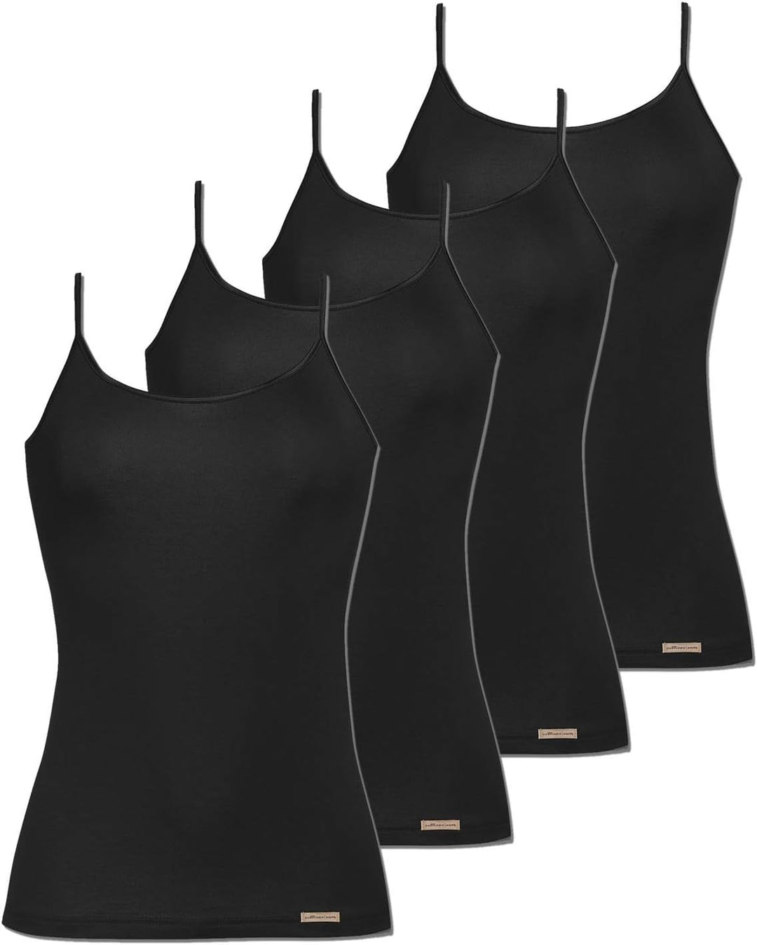 comazo Earth 4er Sparpack Damen Unterhemd Spaghettiträger, Gr. 36-46 36 Schwarz, 36 Schwarz