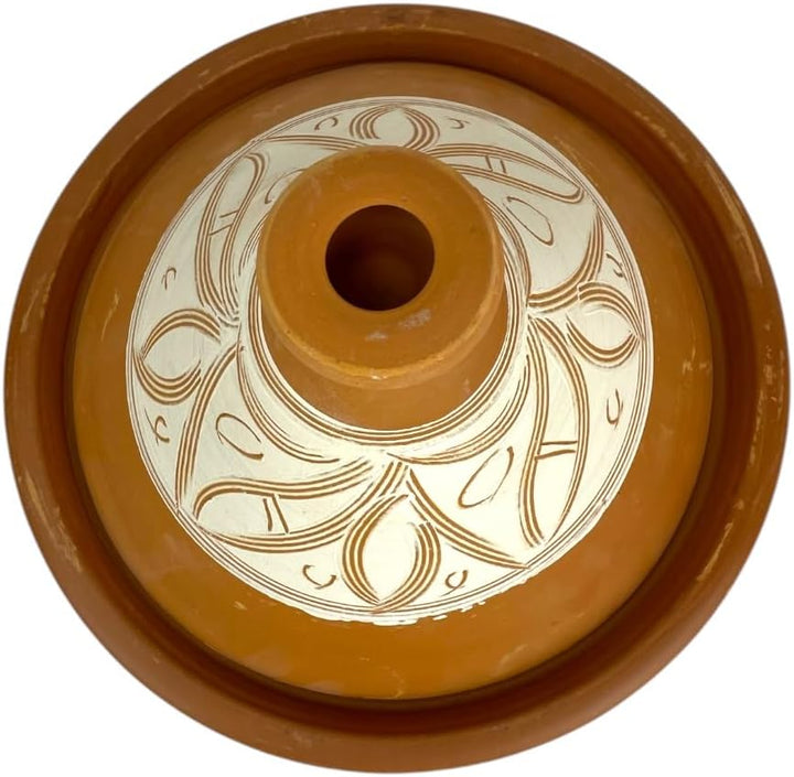 Marokkanische Tajine aus Terrakotta, Durchmesser 37 x 28 cm, handdekoriert, natürlich unglasiert, fü