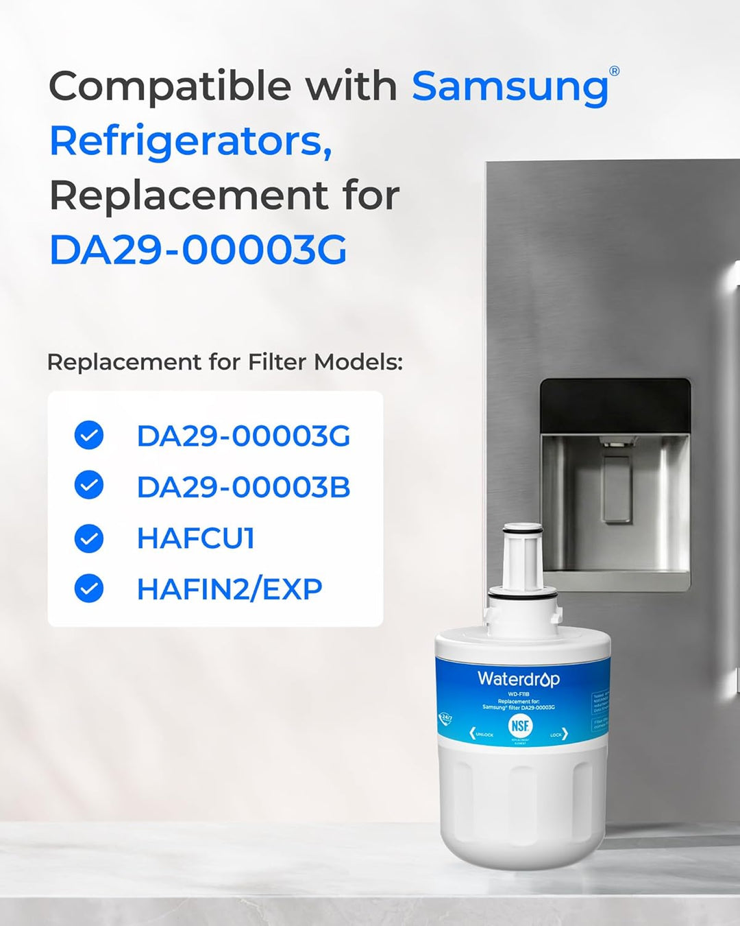 Waterdrop DA29-00003G Kühschrank Wasserfilter, Ersatz für Samsung® AquaPure Plus DA29-00003G, DA29-0