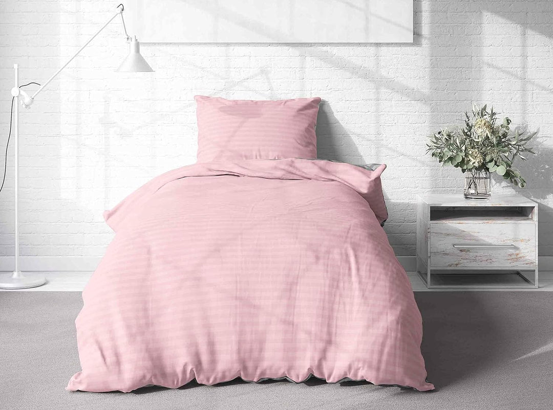 Leonado Vicenti Bettwäsche Baumwolle 200x220 cm Rosa Grau Wendebettwäsche Bezug mit Doppel Kissenbez