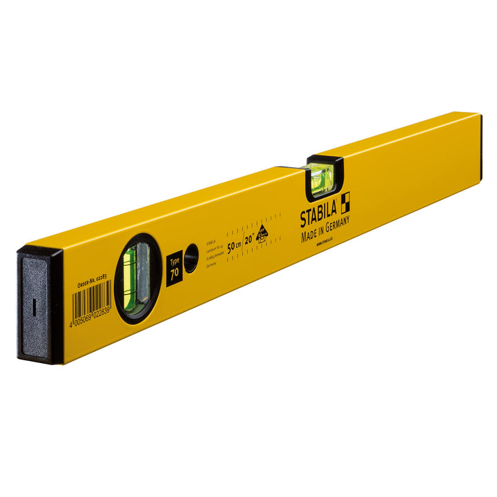 STABILA Wasserwaage Type 70, 50 cm, leichtes Alu-Profil, 1 Horizontal-Libelle, 1 Vertikal-Libelle, M