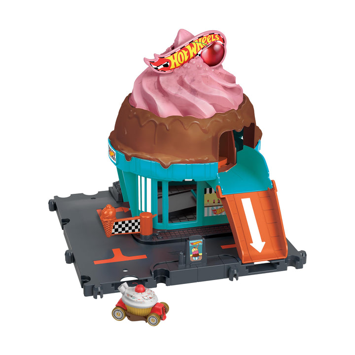 Hot Wheels Let's Race Netflix - City Downtown-Spielset Eiskrem-Strudel - Rennbahn-Action mit Verkehr