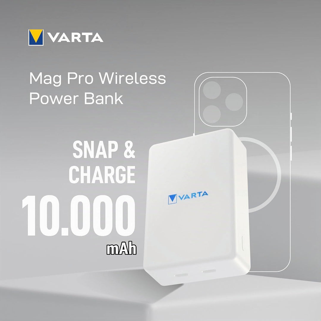 VARTA Power Bank 10000 mAh, magnetische, kabellose Powerbank, Mag Pro, Ladegerät mit USB Typ C, komp