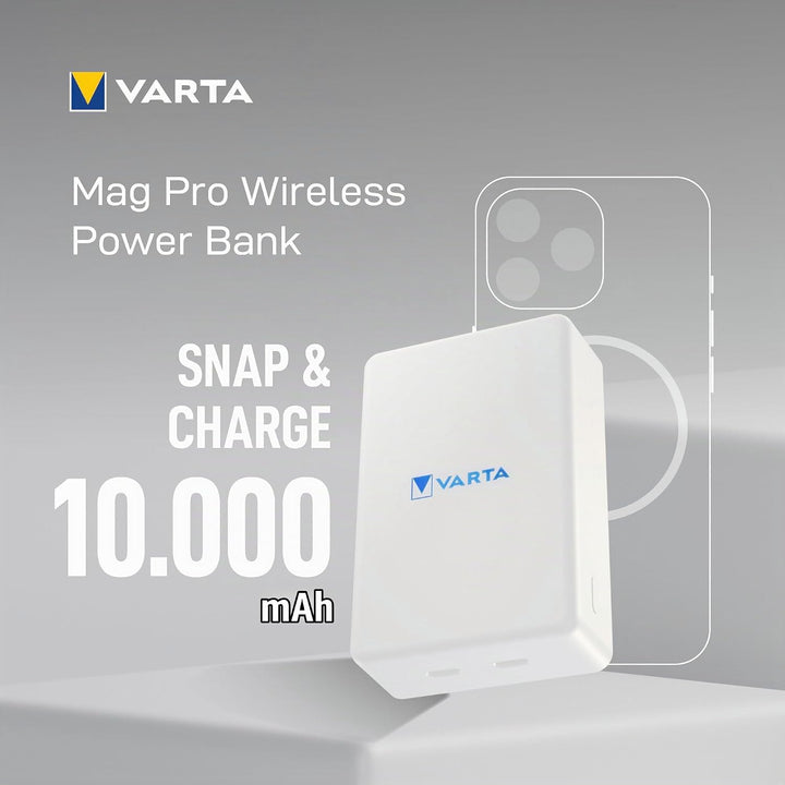 VARTA Power Bank 10000 mAh, magnetische, kabellose Powerbank, Mag Pro, Ladegerät mit USB Typ C, komp
